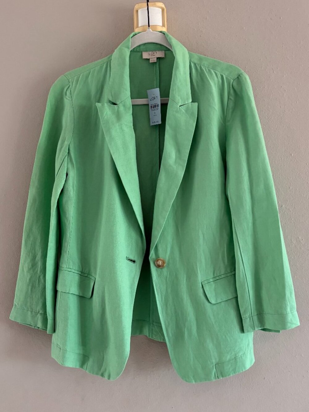 NWT LOFT Green Linen Blend Modern Blazer Size Small Petite